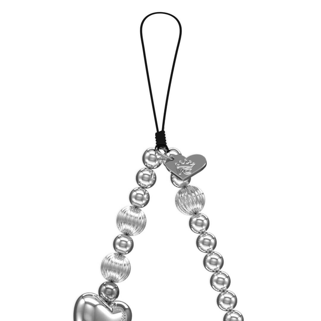Metallic Silver Heart Phone Charm - Image 3