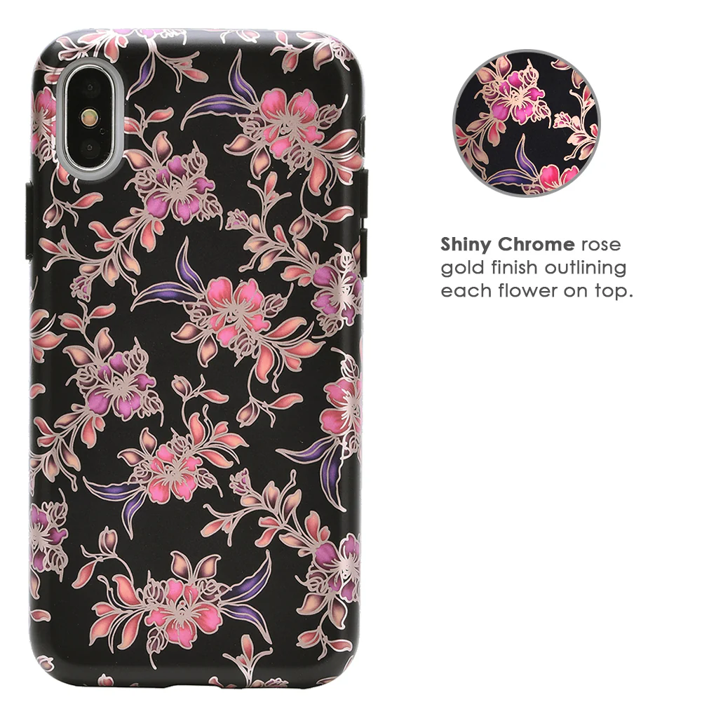 Midnight Floral Rose Gold Chrome iPhone Case - Image 21