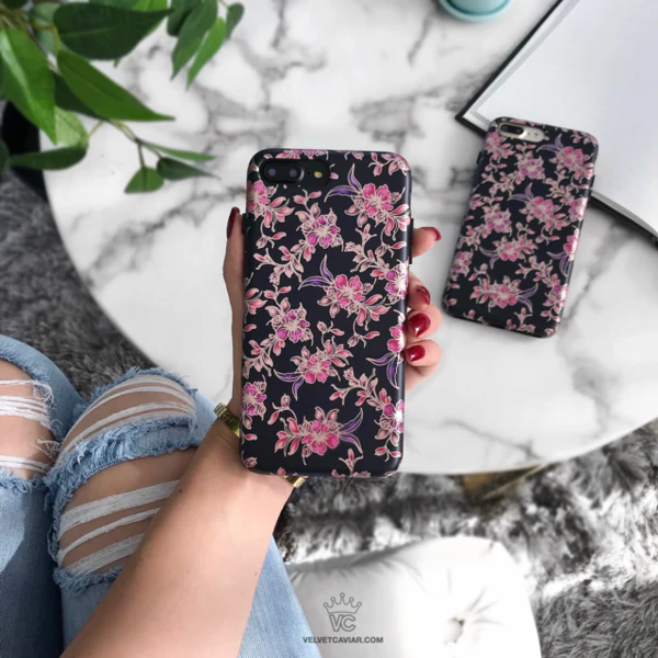 Midnight Floral Rose Gold Chrome iPhone Case - Image 30