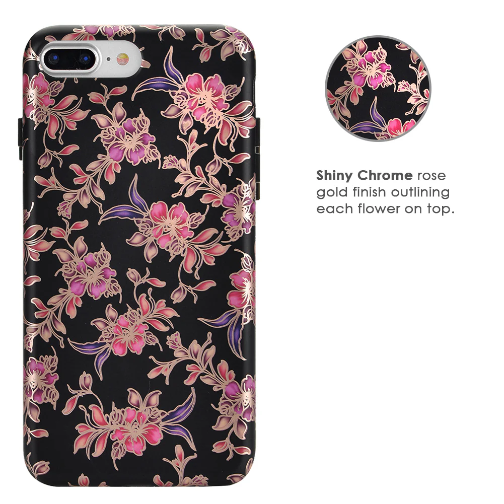 Midnight Floral Rose Gold Chrome iPhone Case - Image 35