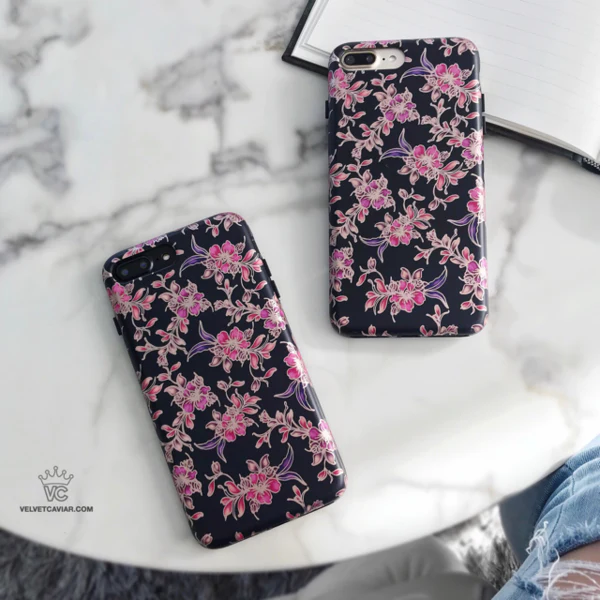 Midnight Floral Rose Gold Chrome iPhone Case - Image 37