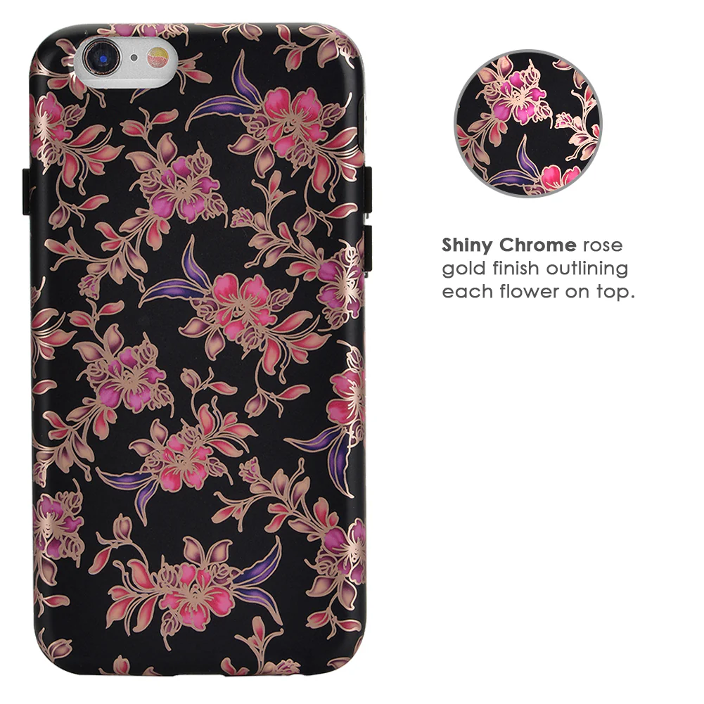 Midnight Floral Rose Gold Chrome iPhone Case - Image 41