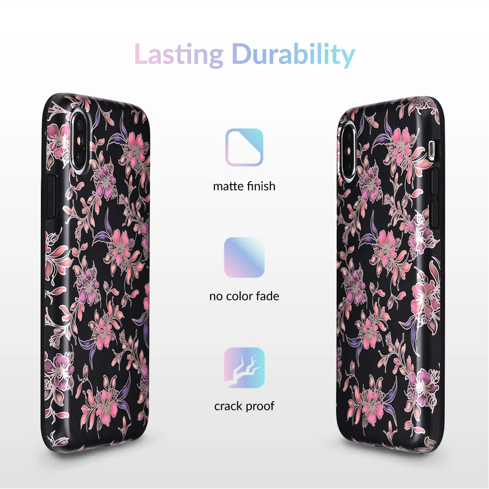 Midnight Floral Rose Gold Chrome iPhone Case - Image 51