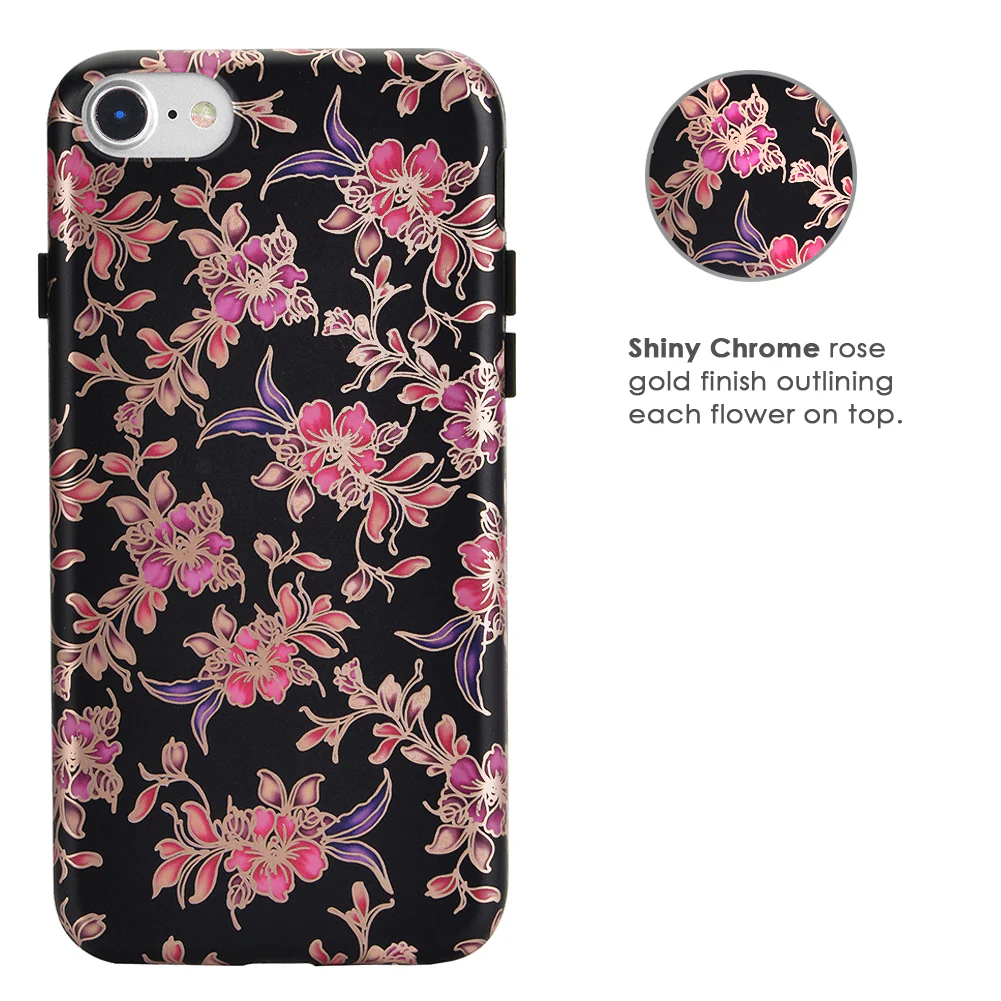 Midnight Floral Rose Gold Chrome iPhone Case - Image 7