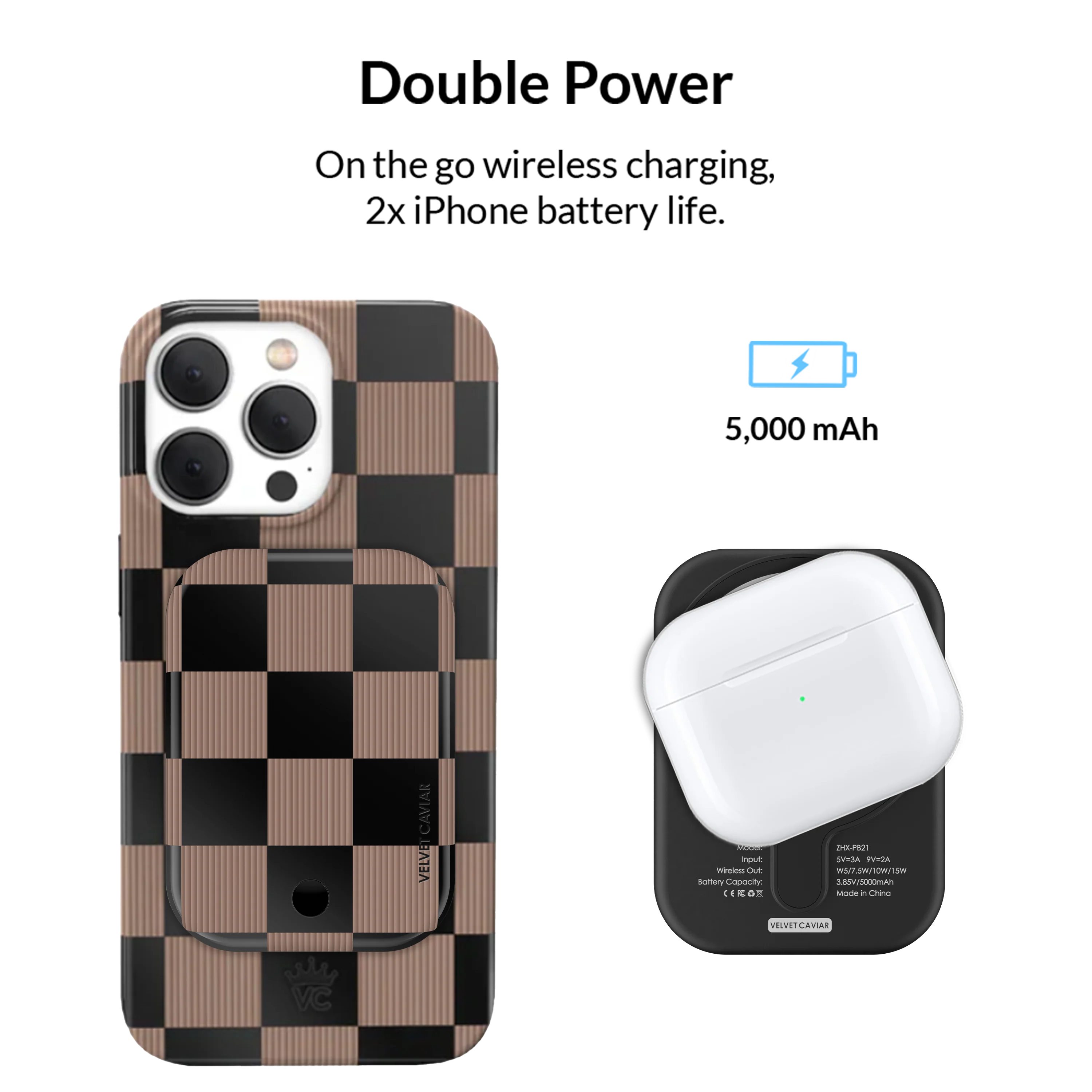 Mocha Vibe Checkered MagSafe Battery Power Pack - Image 3