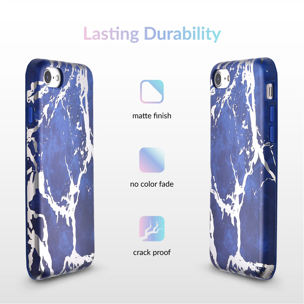 Navy Blue Marble Silver Chrome iPhone Case - Image 11