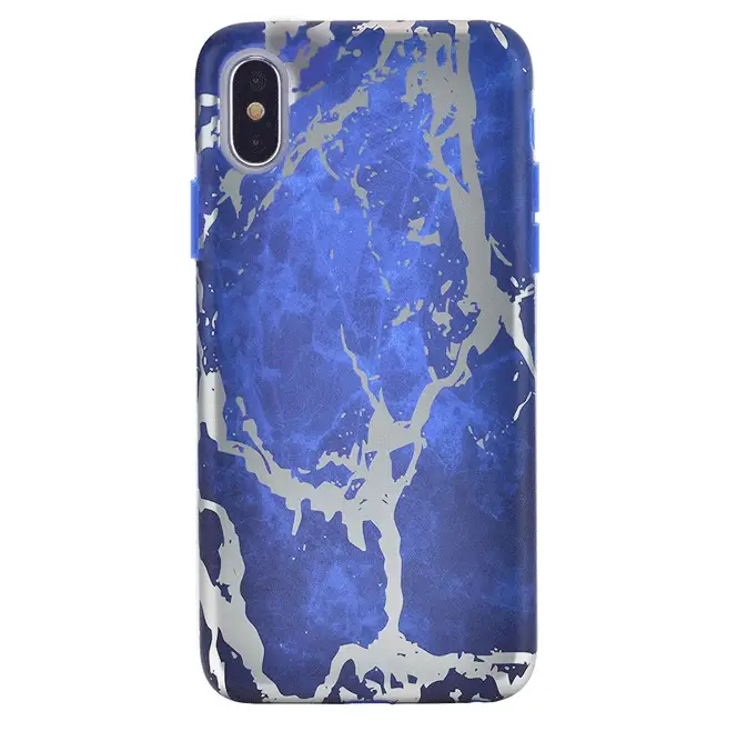 Navy Blue Marble Silver Chrome iPhone Case - Image 13