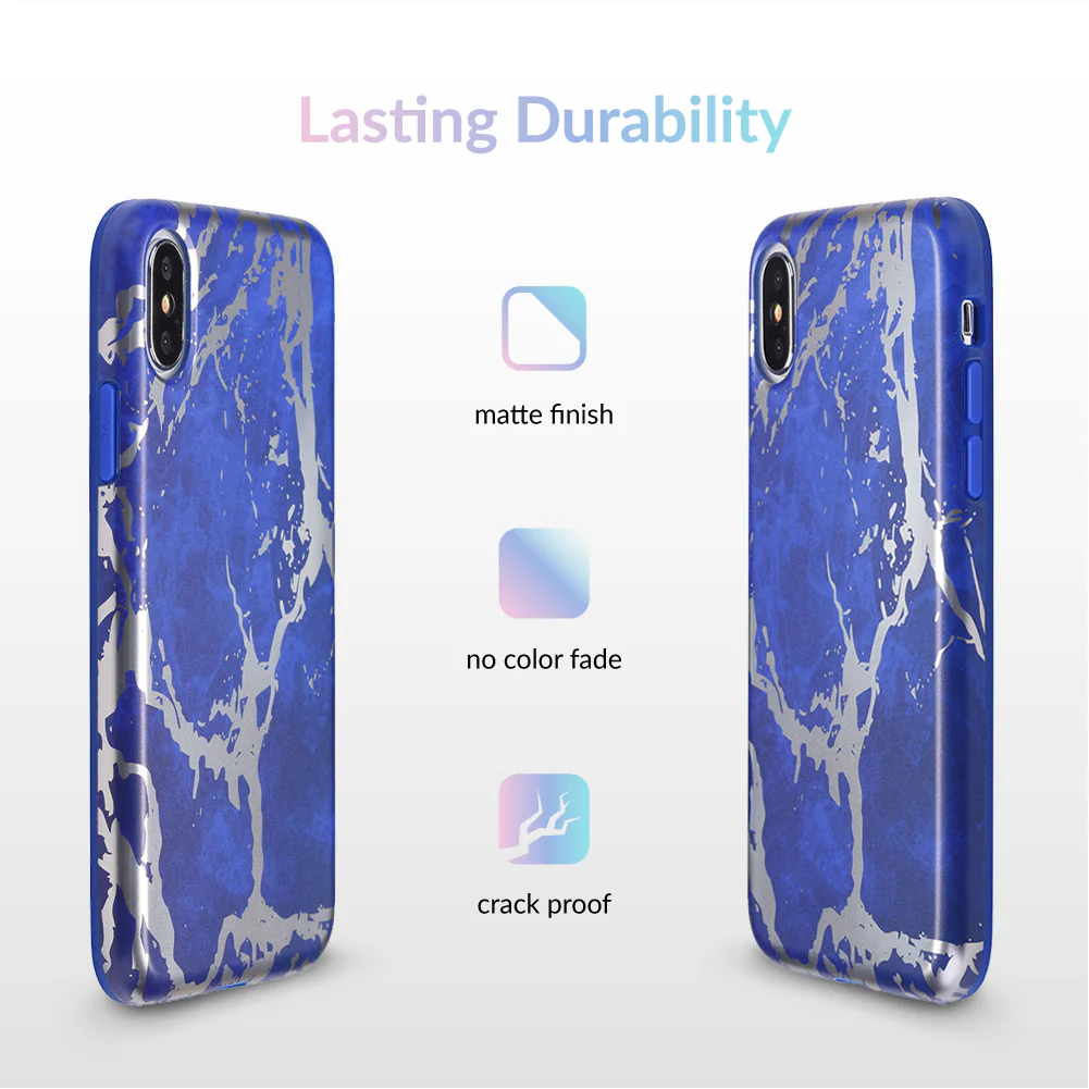 Navy Blue Marble Silver Chrome iPhone Case - Image 17