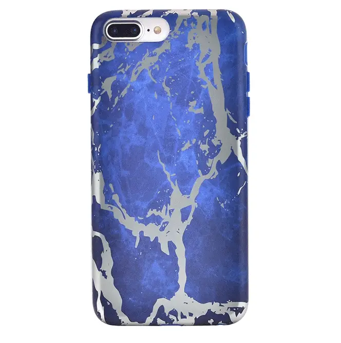 Navy Blue Marble Silver Chrome iPhone Case - Image 19