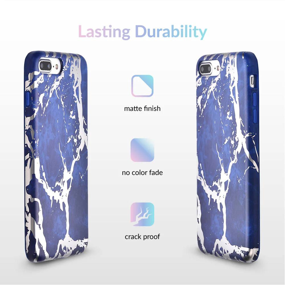 Navy Blue Marble Silver Chrome iPhone Case - Image 28