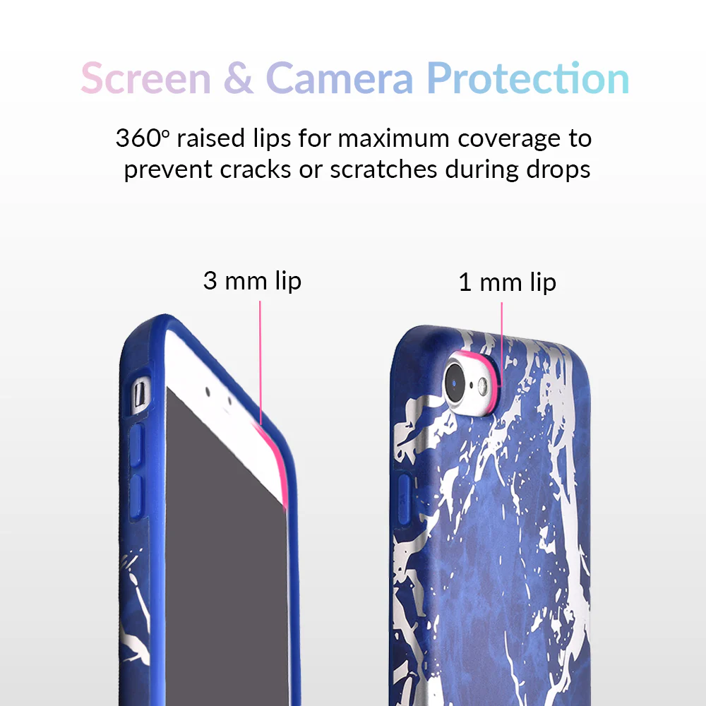 Navy Blue Marble Silver Chrome iPhone Case - Image 3