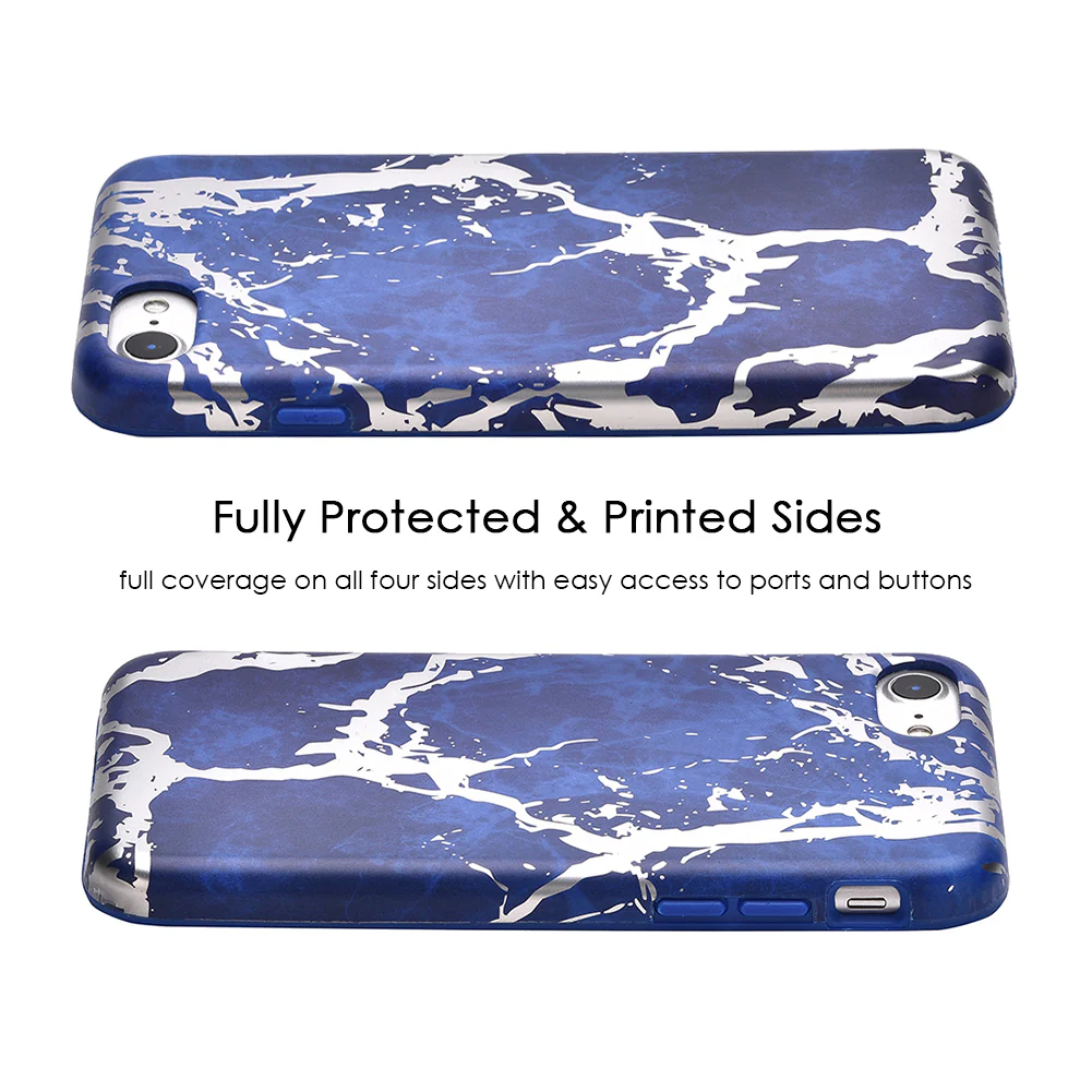 Navy Blue Marble Silver Chrome iPhone Case - Image 34
