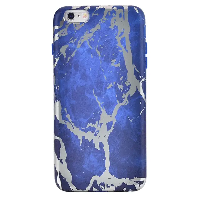 Navy Blue Marble Silver Chrome iPhone Case - Image 37