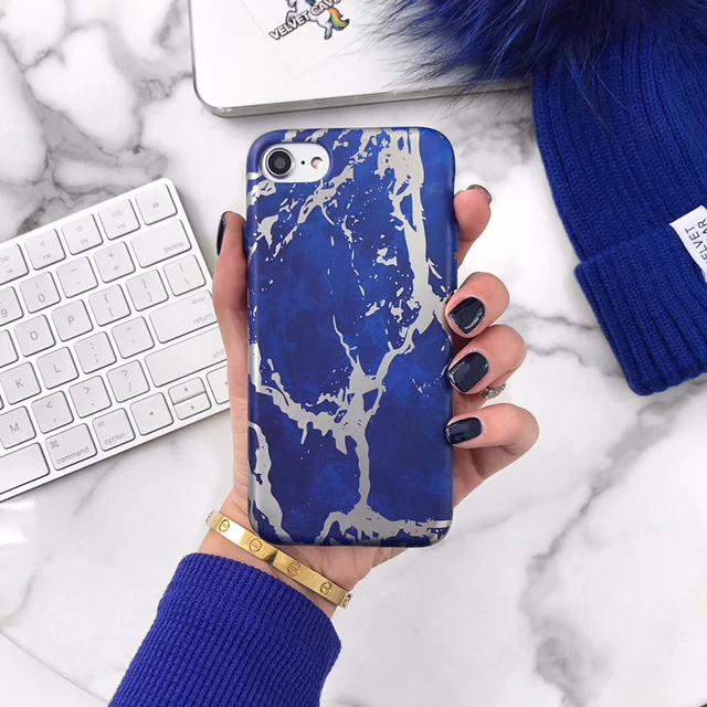 Navy Blue Marble Silver Chrome iPhone Case - Image 8
