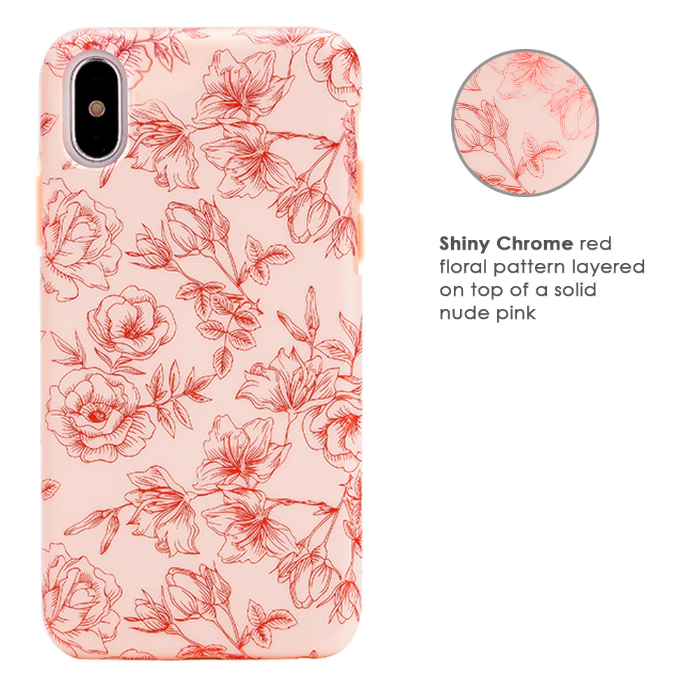 Nude Red Chrome Floral iPhone Case - Image 14