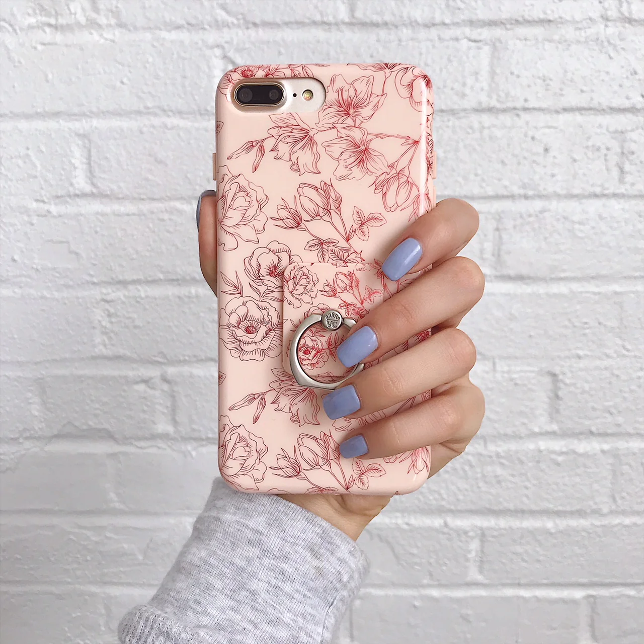 Nude Red Chrome Floral Phone Ring - Image 2