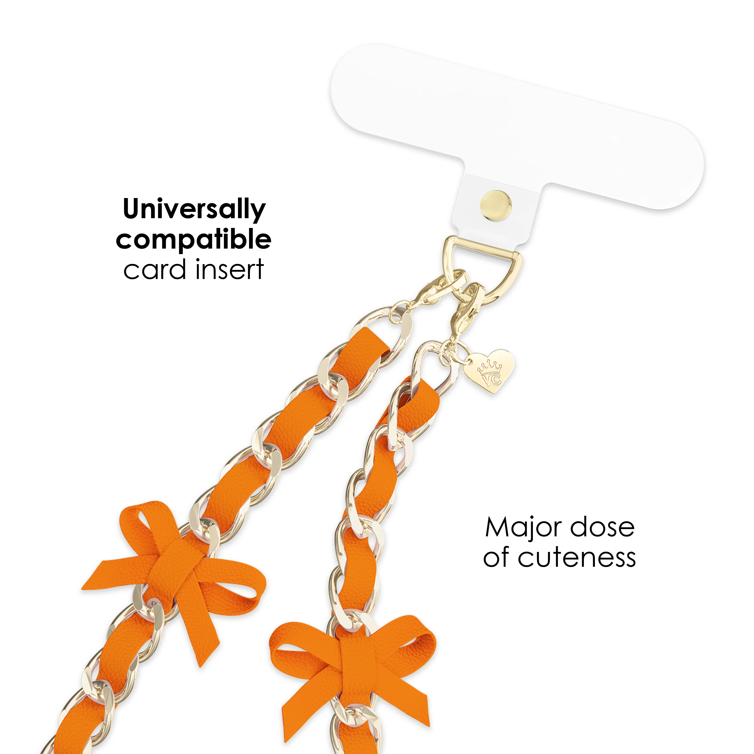 Orange Bow Leather Chain Phone Charm - Image 3