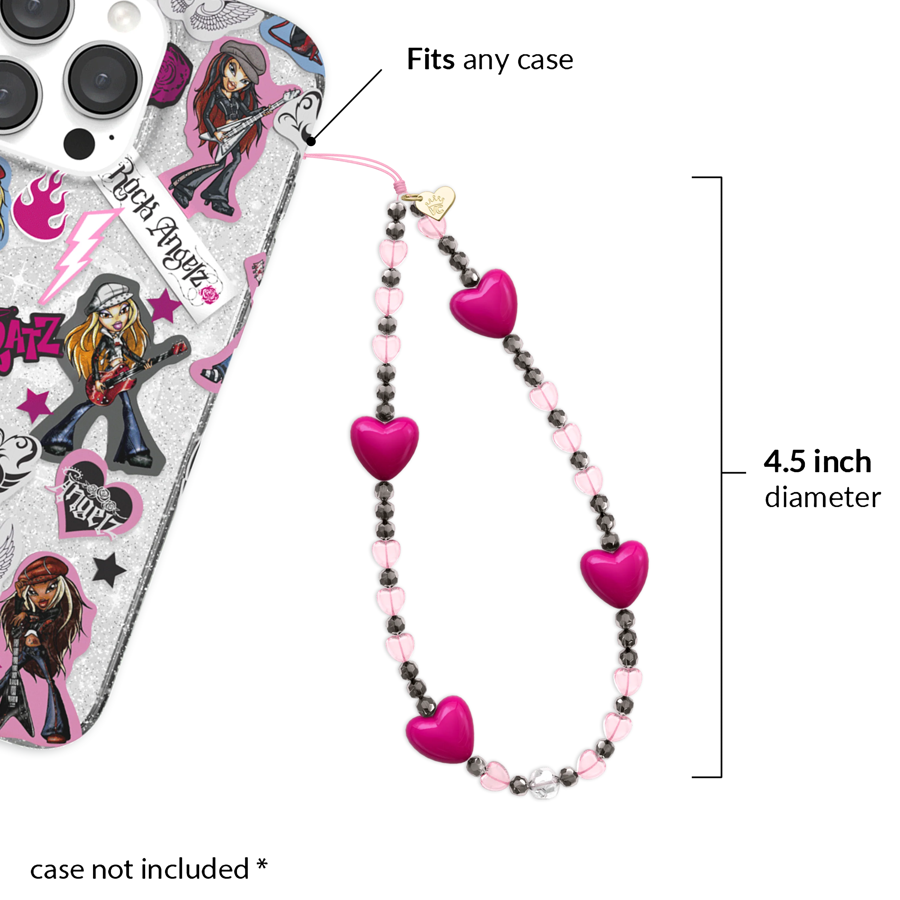 Pink & Black Heart Phone Charm - Image 3