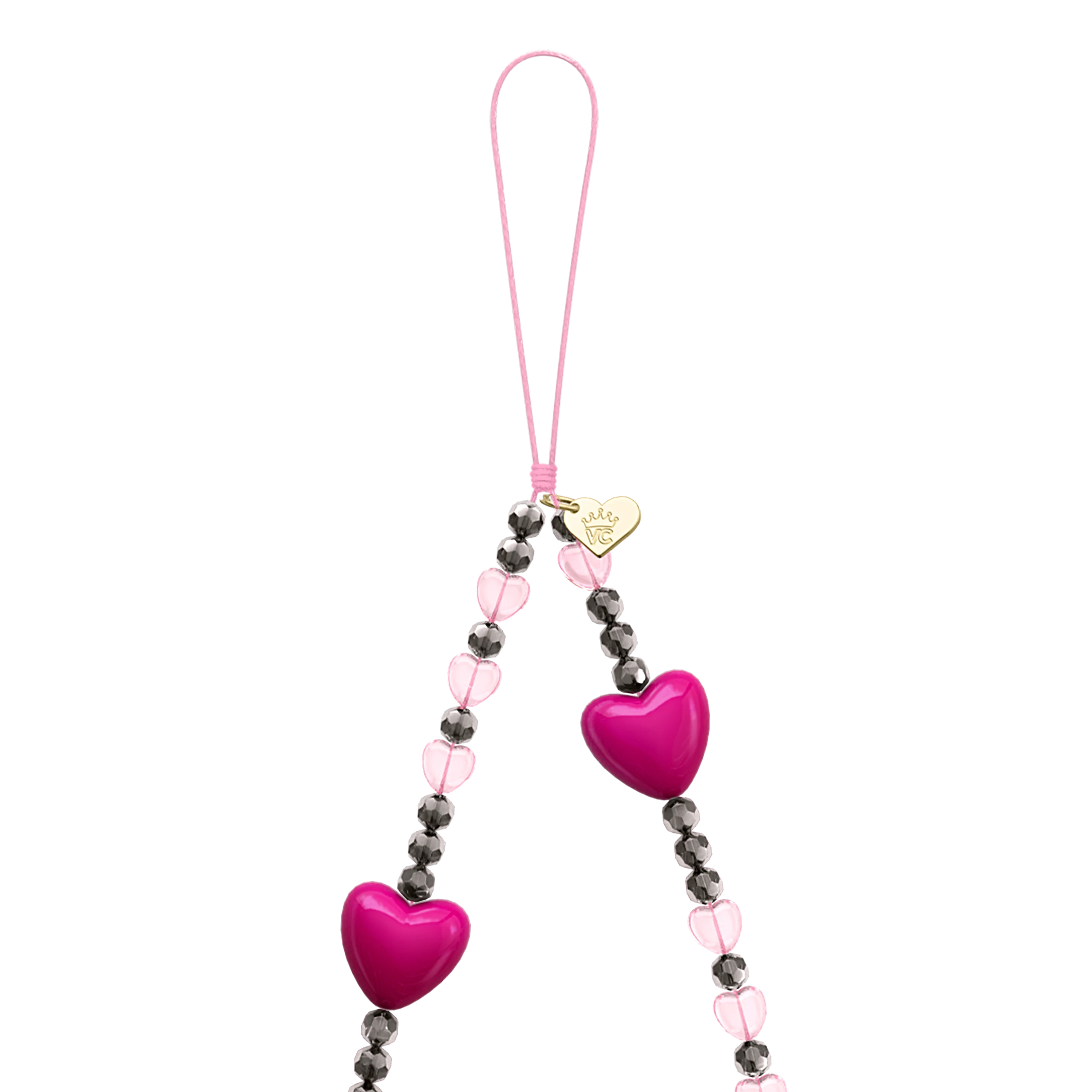 Pink & Black Heart Phone Charm - Image 4