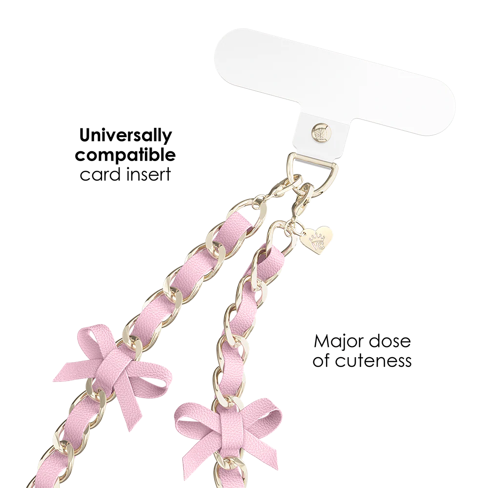 Pink Bow Leather Chain Phone Charm - Image 3
