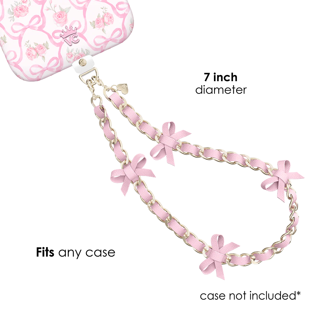 Pink Bow Leather Chain Phone Charm - Image 4
