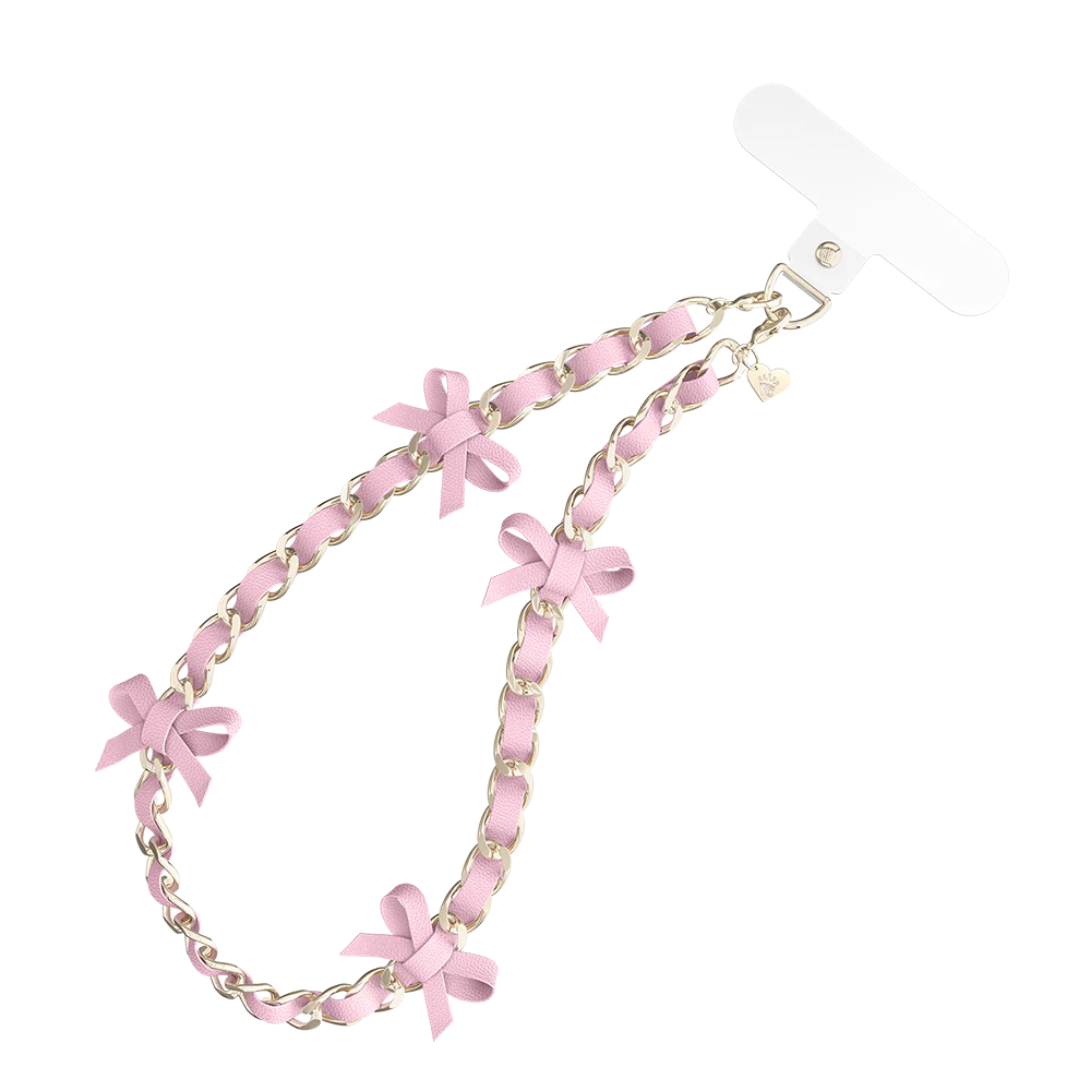 Pink Bow Leather Chain Phone Charm - Image 5