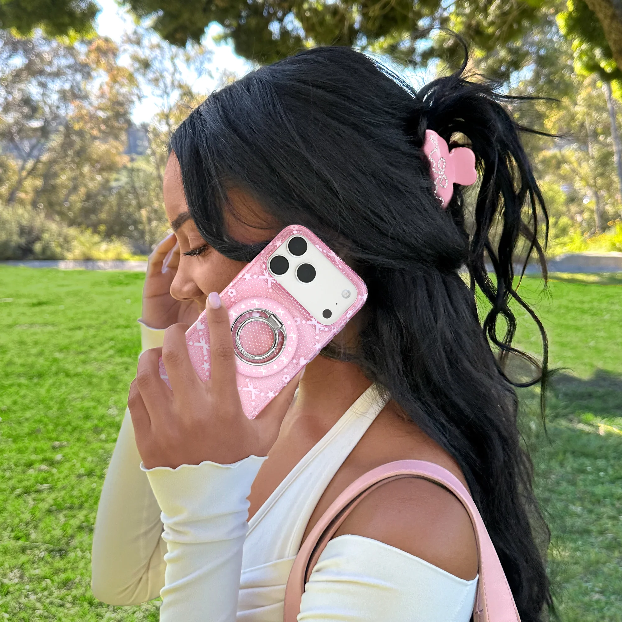Pink Crystal Bow Hair Clip - Image 4
