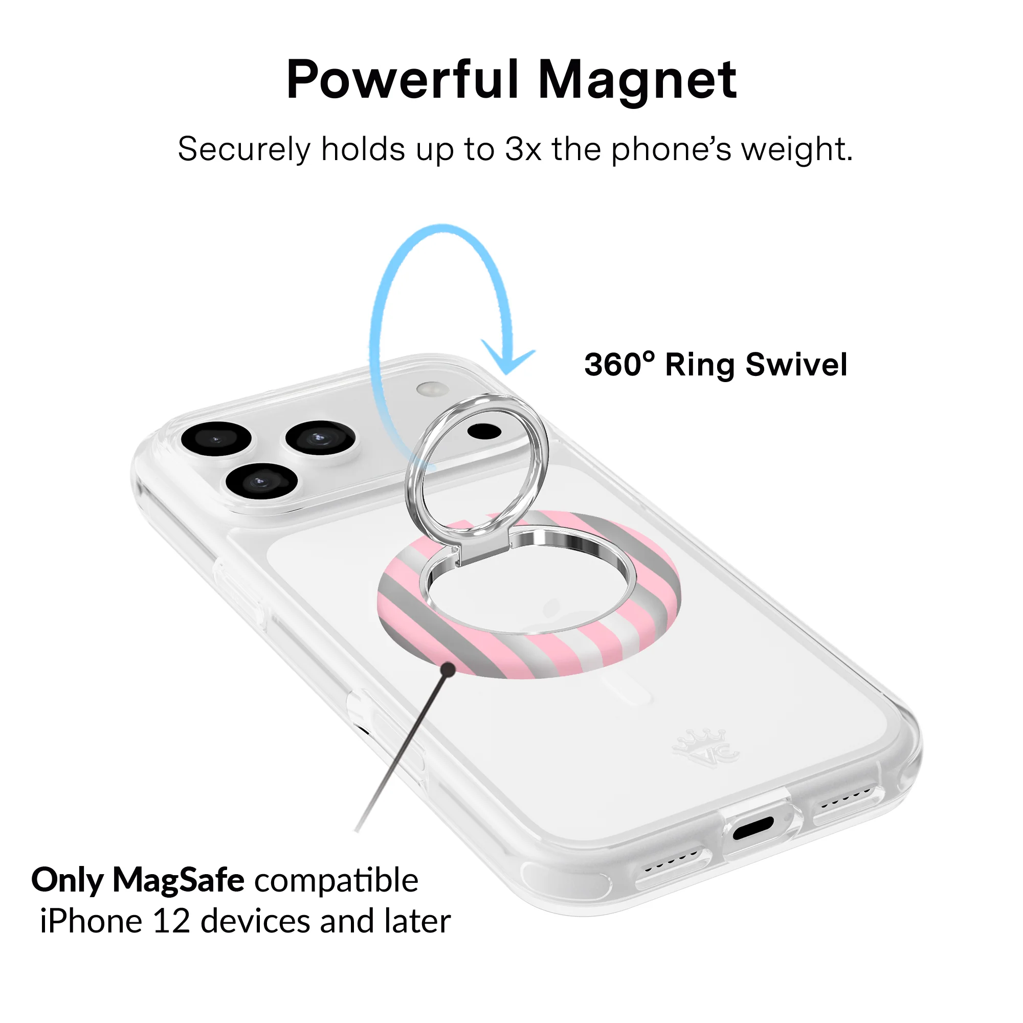 Pink Chrome Stripes MagSafe Grip Ring - Image 3