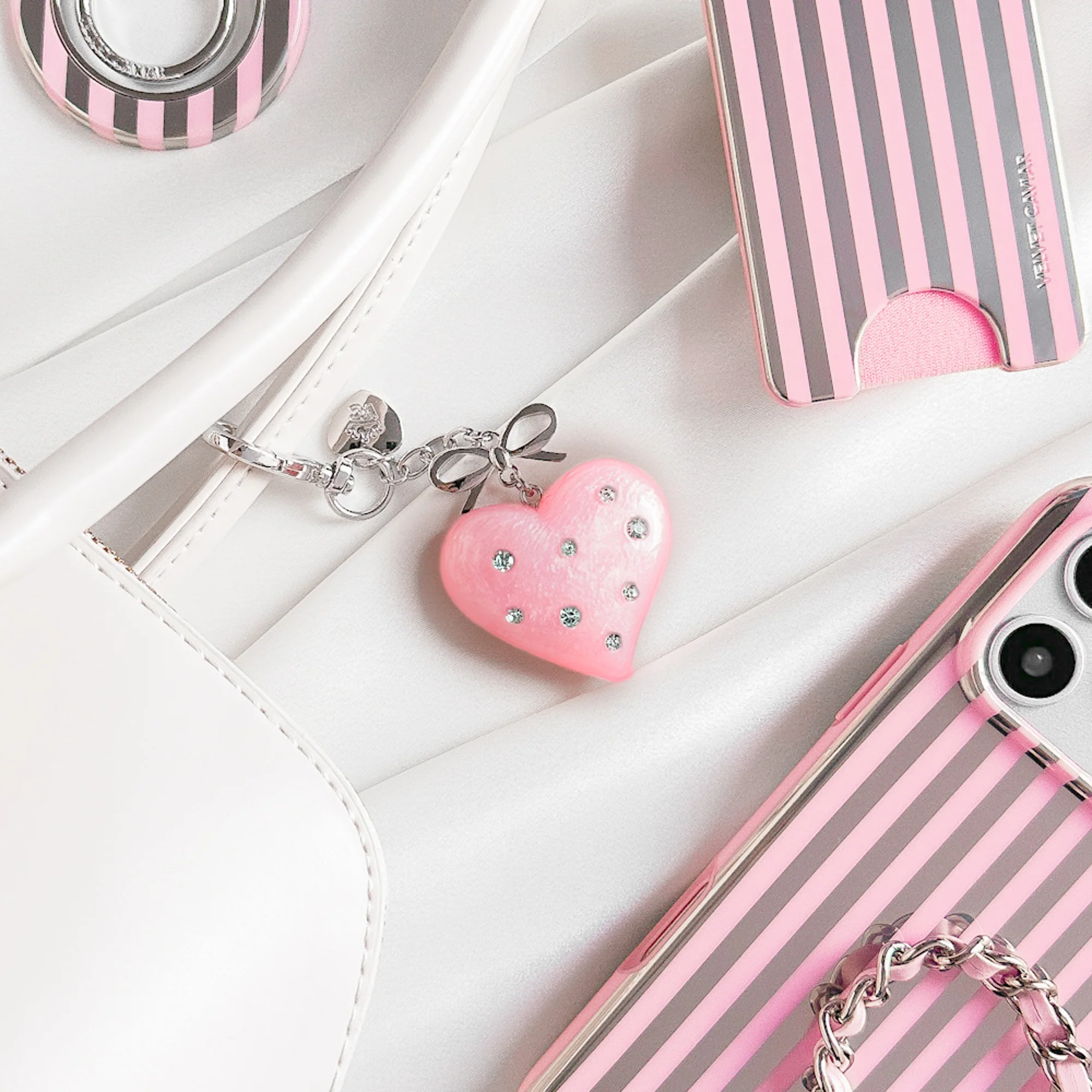Pink Crystal Heart Bag Charm - Image 2