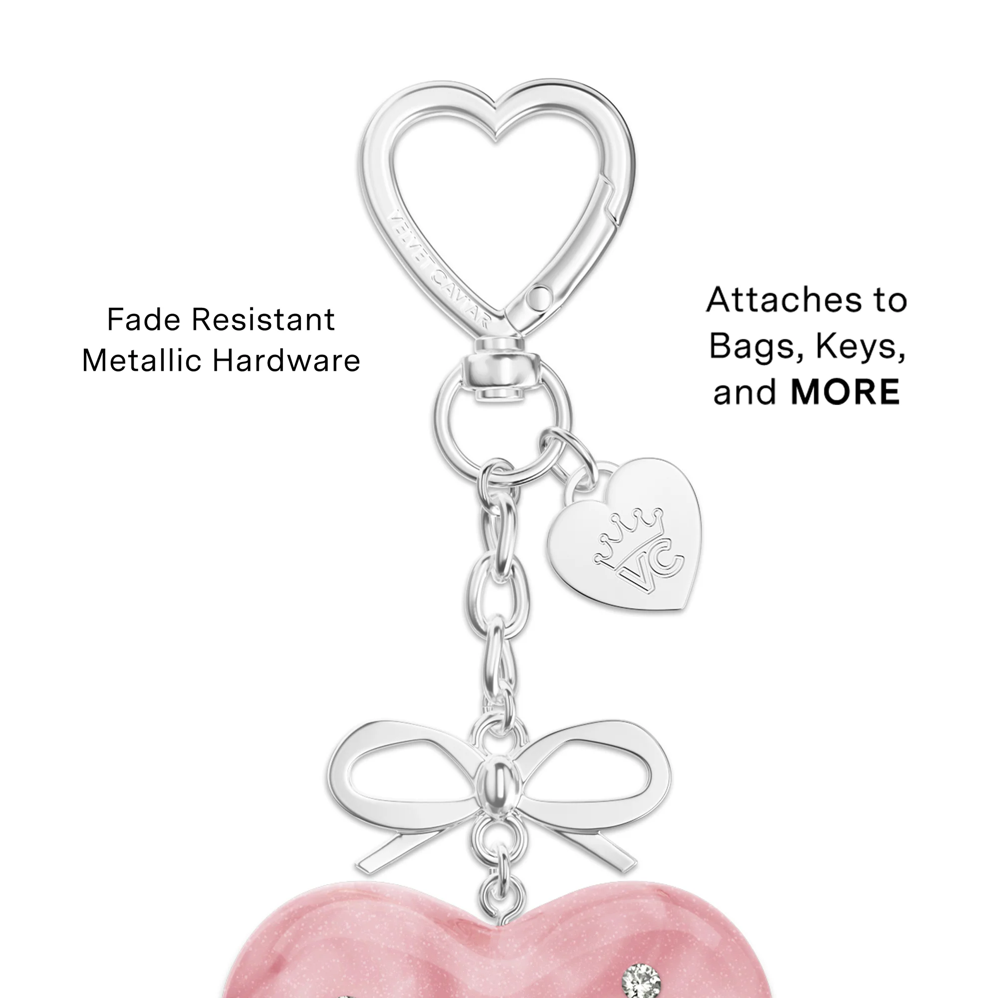 Pink Crystal Heart Bag Charm - Image 3