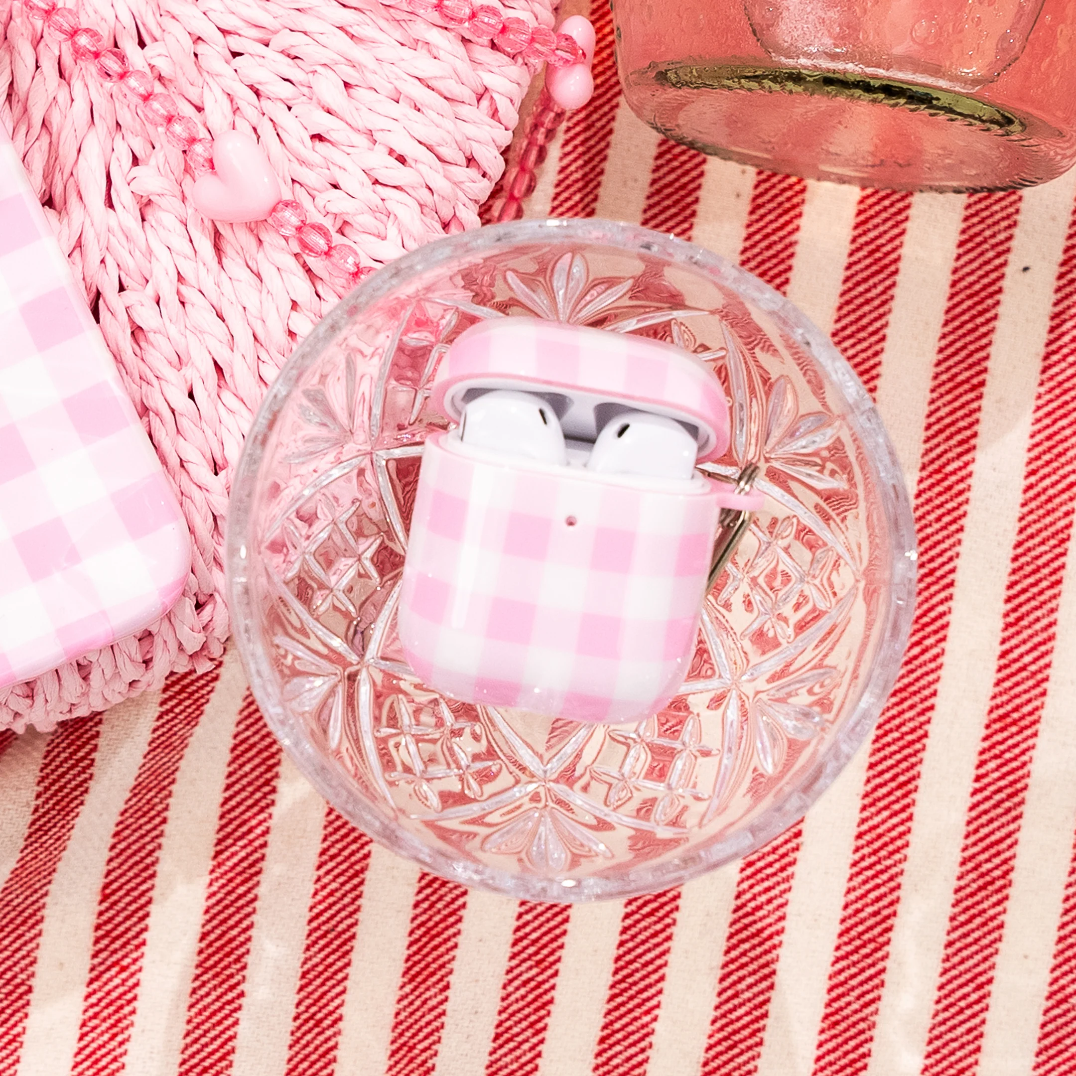 Baby Pink Gingham AirPod Case - Image 2