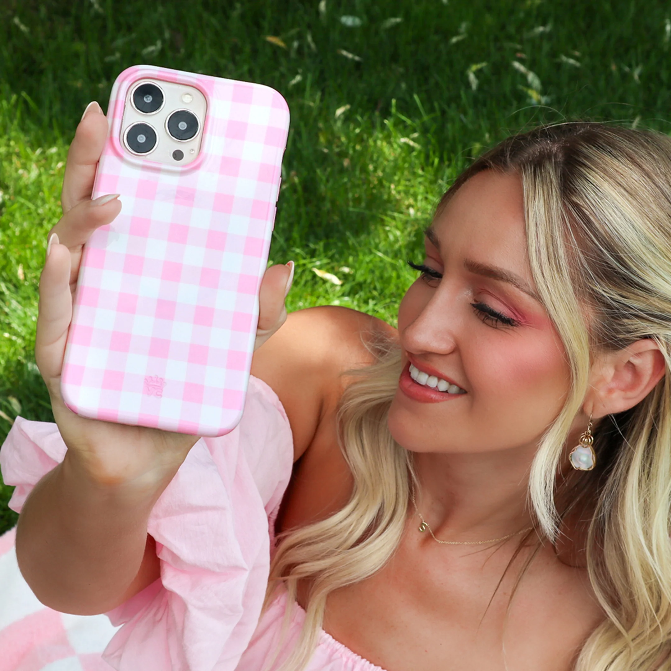 Baby Pink Gingham iPhone Case - Image 56