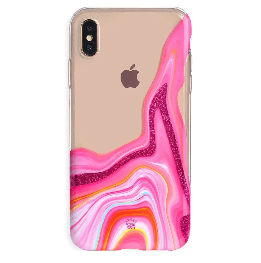 Pink Geode Glitter Clear iPhone Case - Image 19