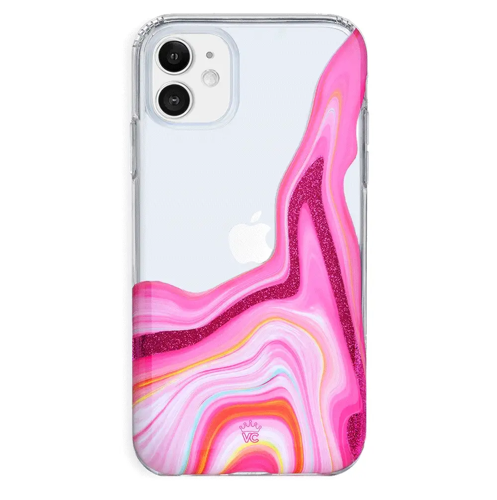 Pink Geode Glitter Clear iPhone Case - Image 31