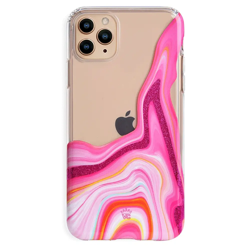 Pink Geode Glitter Clear iPhone Case - Image 37