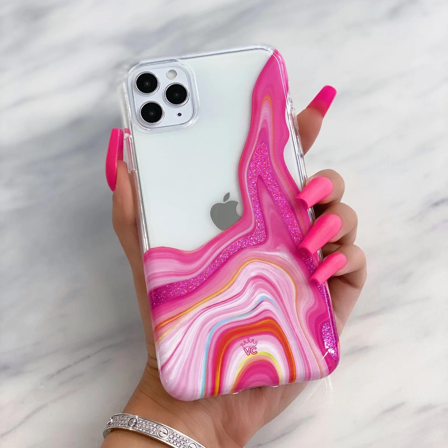 Pink Geode Glitter Clear iPhone Case - Image 38
