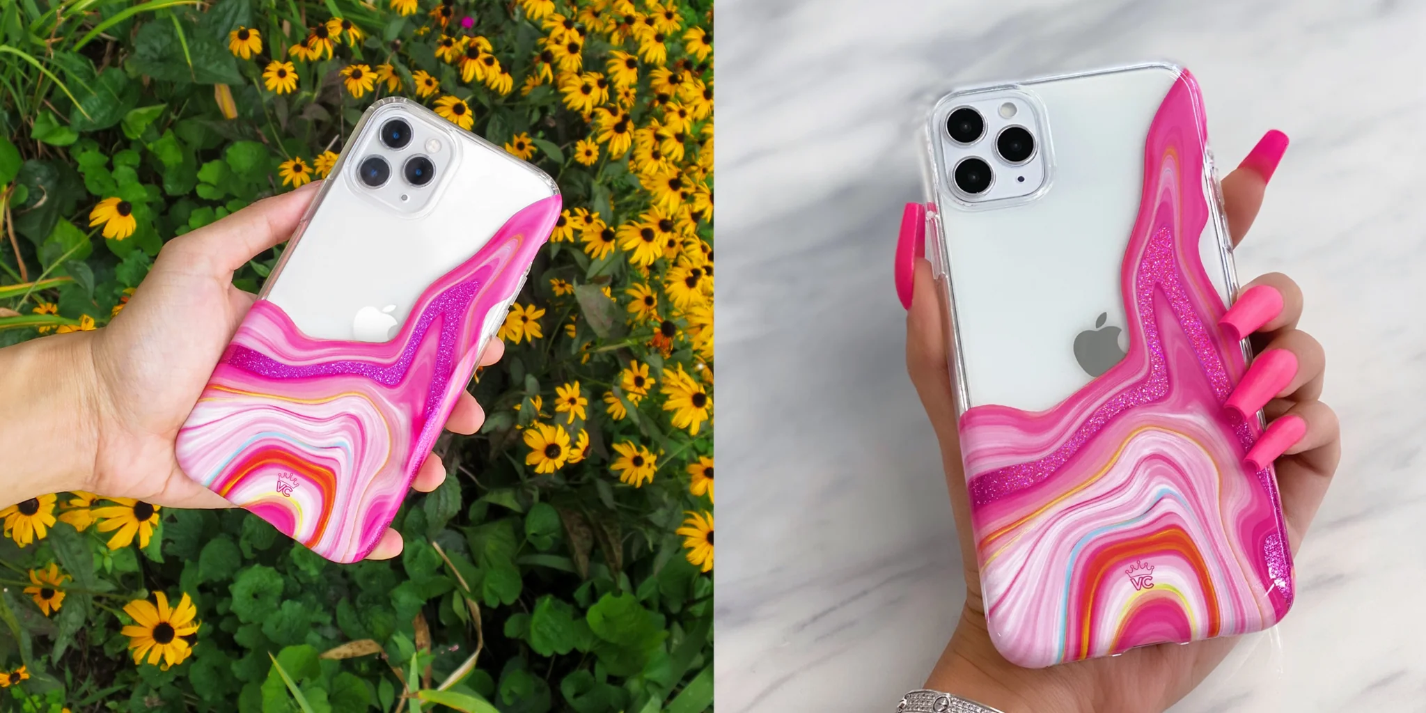 Pink Geode Glitter Clear iPhone Case - Image 63