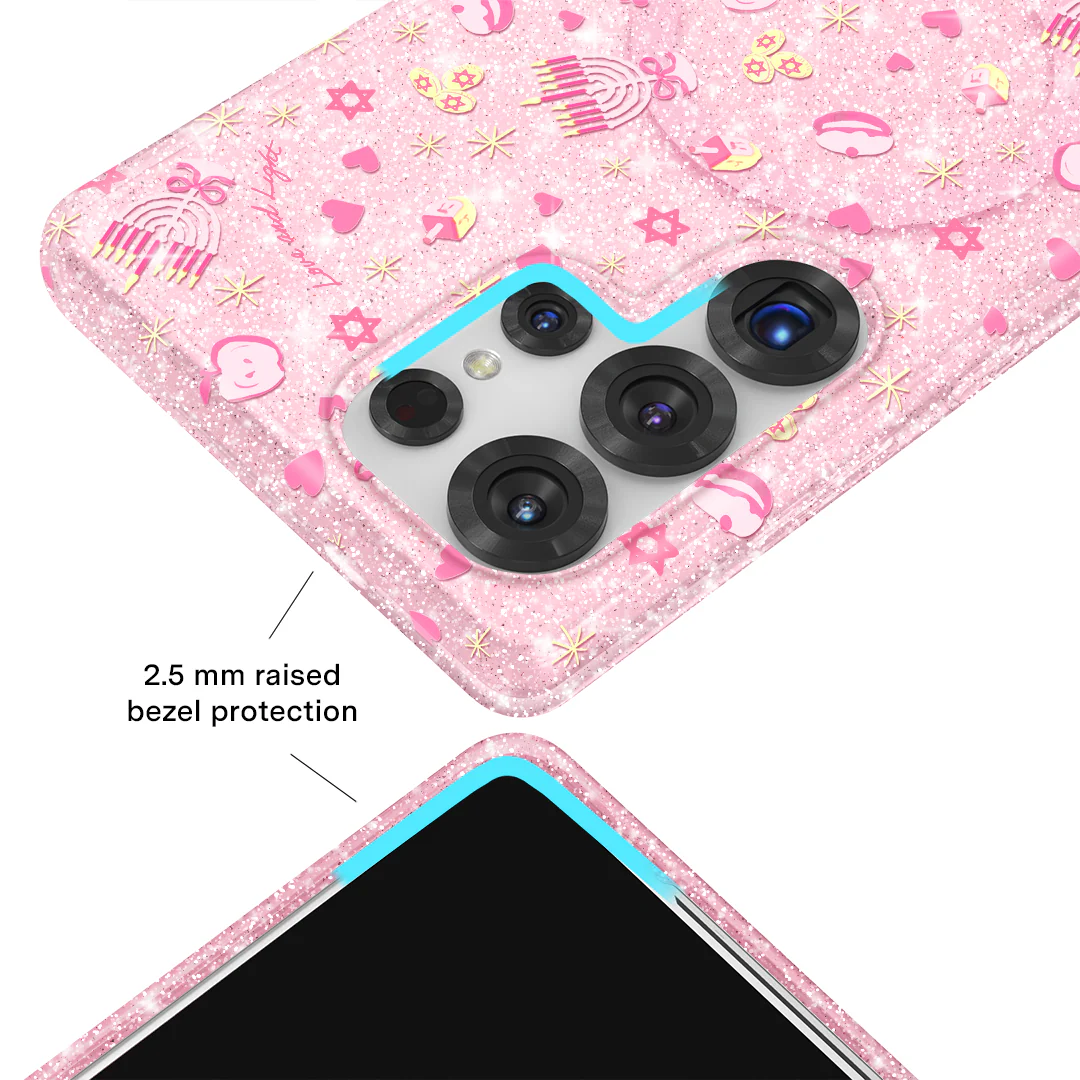 Pink Hanukkah Glitter Samsung Case - Image 3