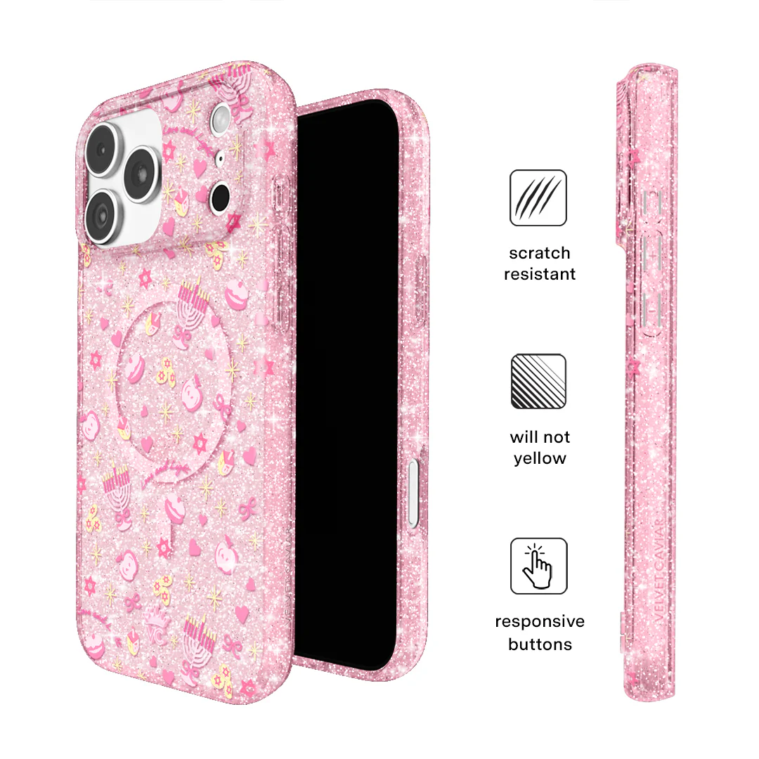Pink Hanukkah Glitter iPhone Case - Image 10