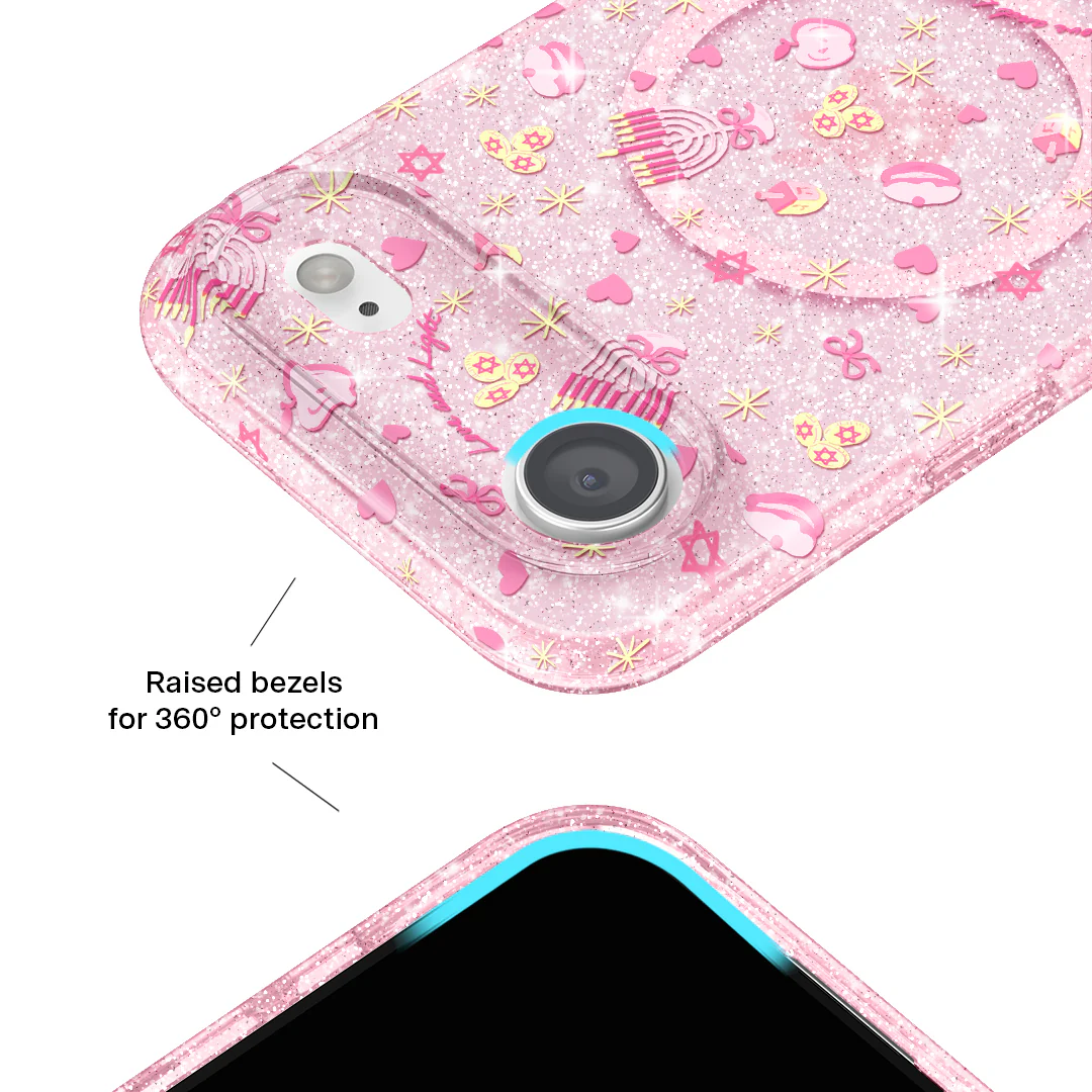 Pink Hanukkah Glitter iPhone Case - Image 3