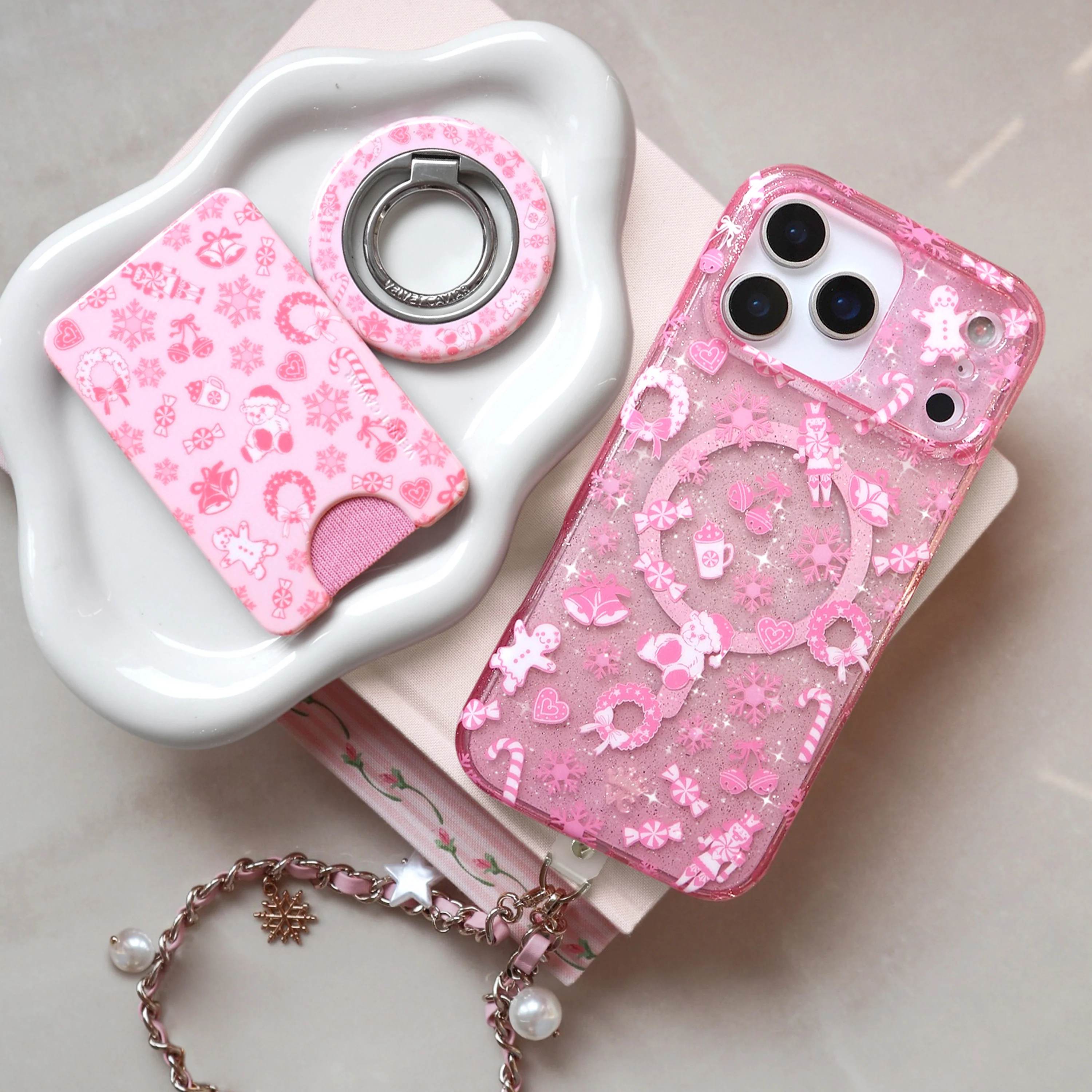 Pink Holiday Leather Chain Phone Charm - Image 5