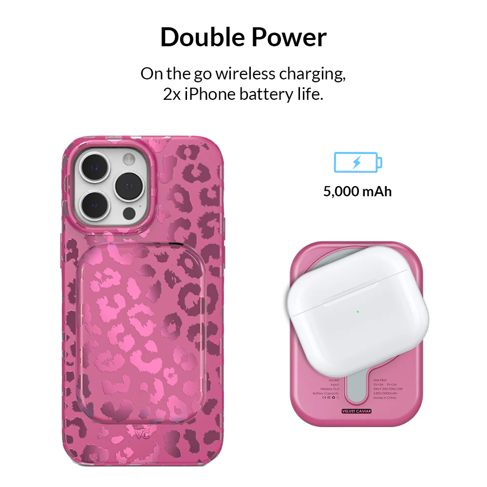 Pink Ruby Leopard MagSafe Battery Power Pack - Image 3