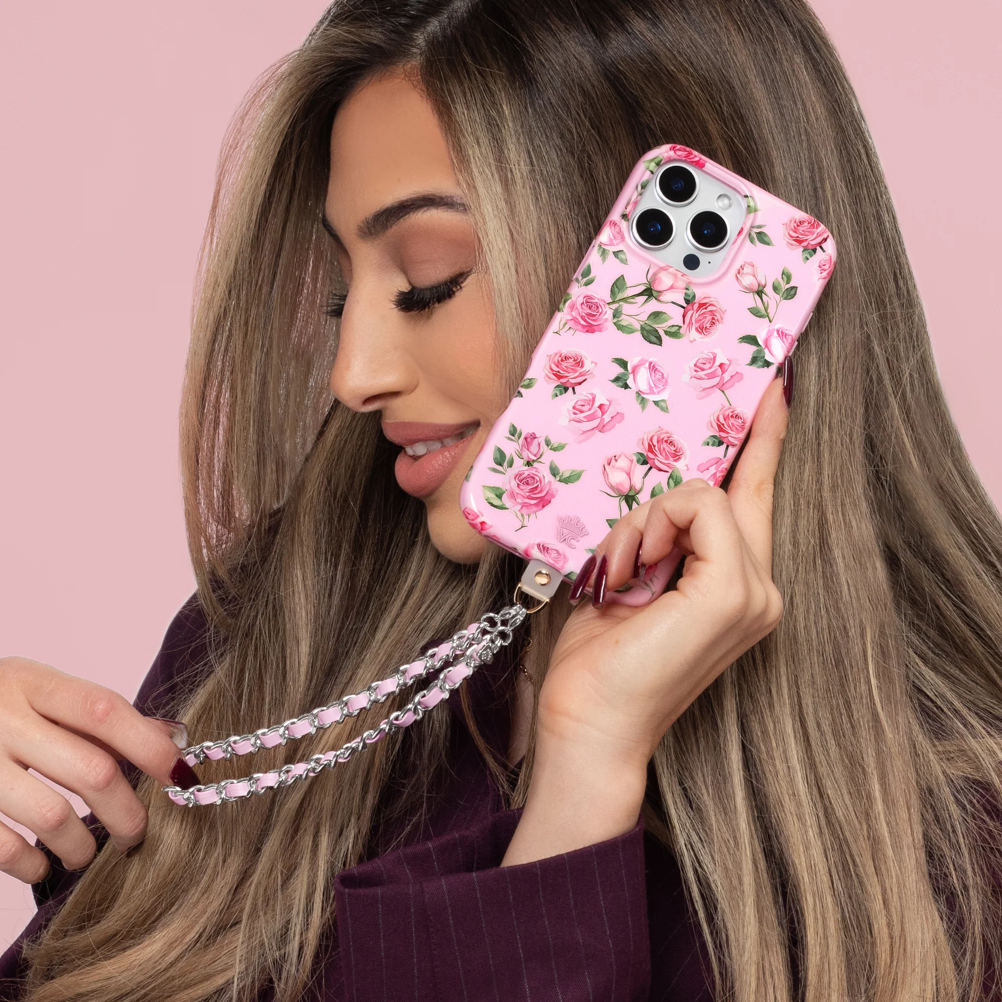 Pink Leather Chain Phone Charm - Image 2