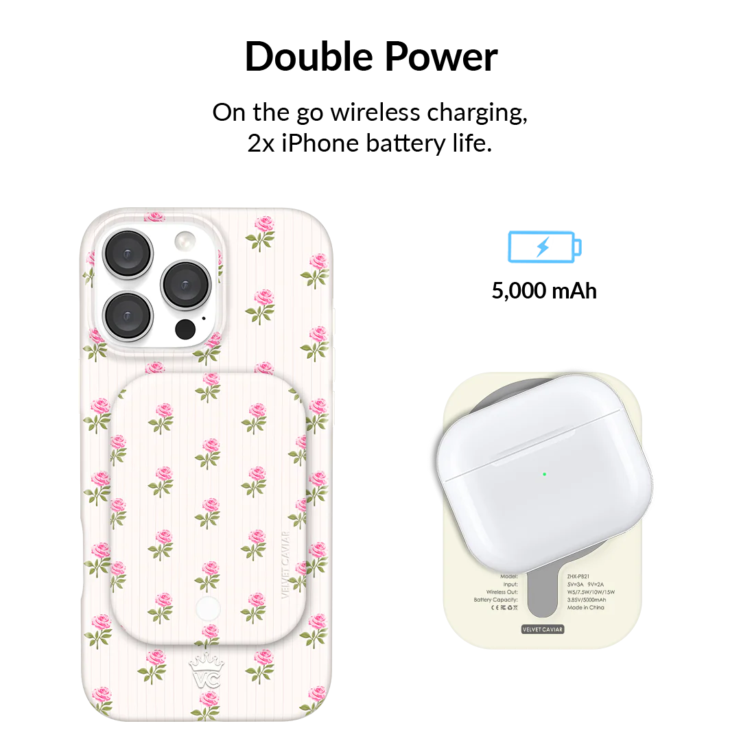 Pink Peony Floral MagSafe Battery Power Pack - Image 3