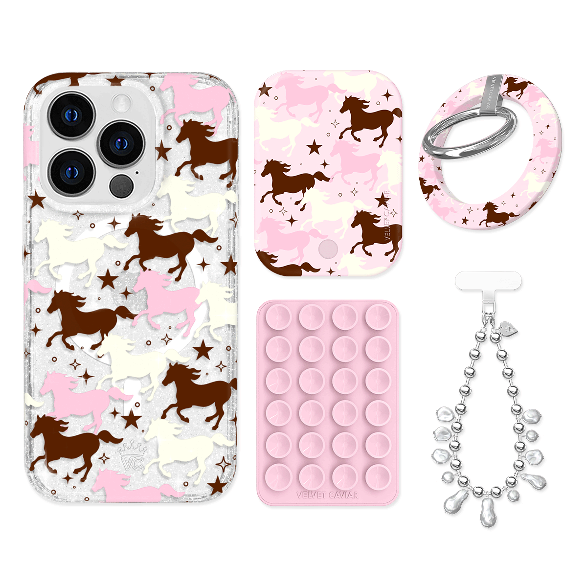 Pink Pony Glitter iPhone Bundle Set - Grip - Image 14