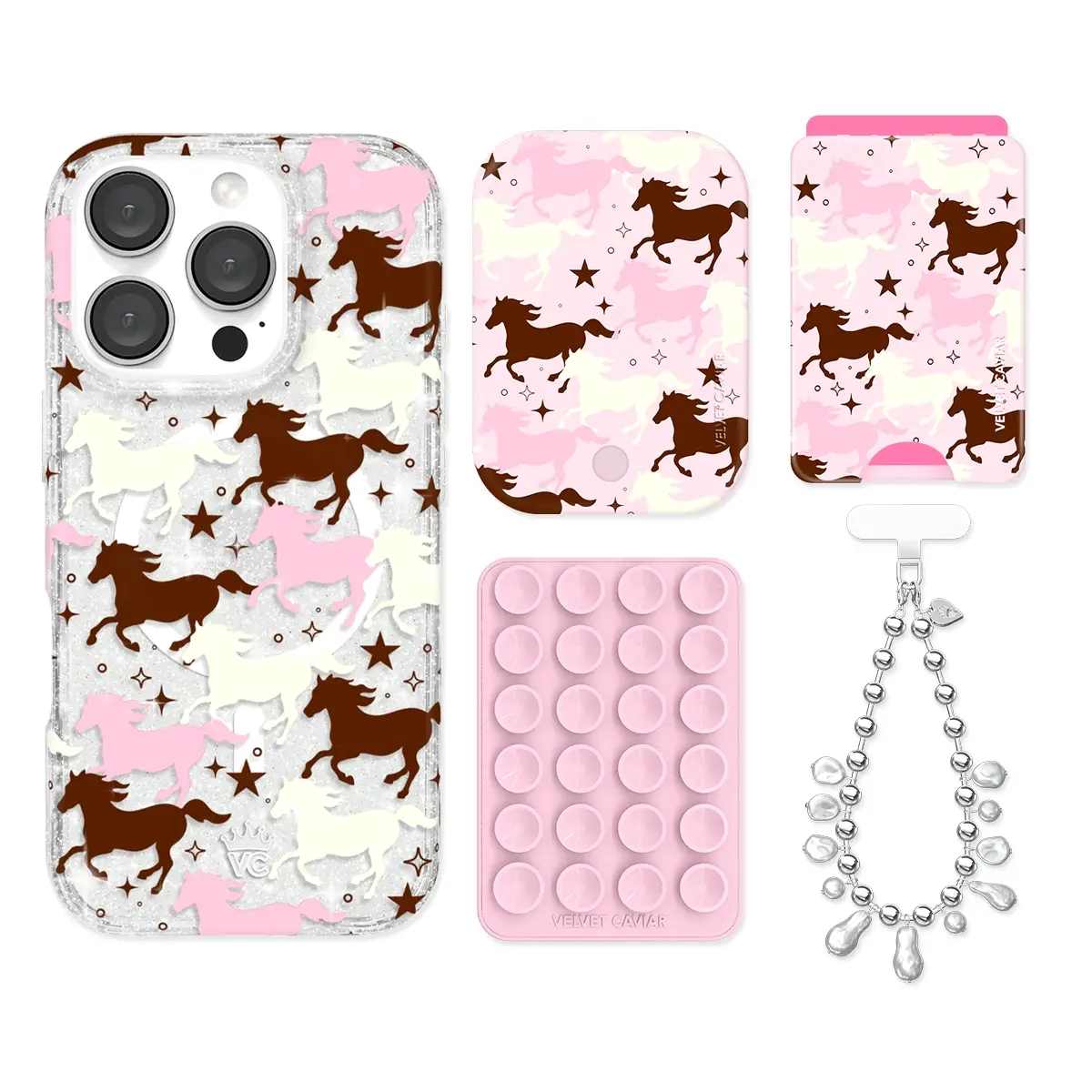 Pink Pony Glitter iPhone Bundle Set - Wallet - Image 3