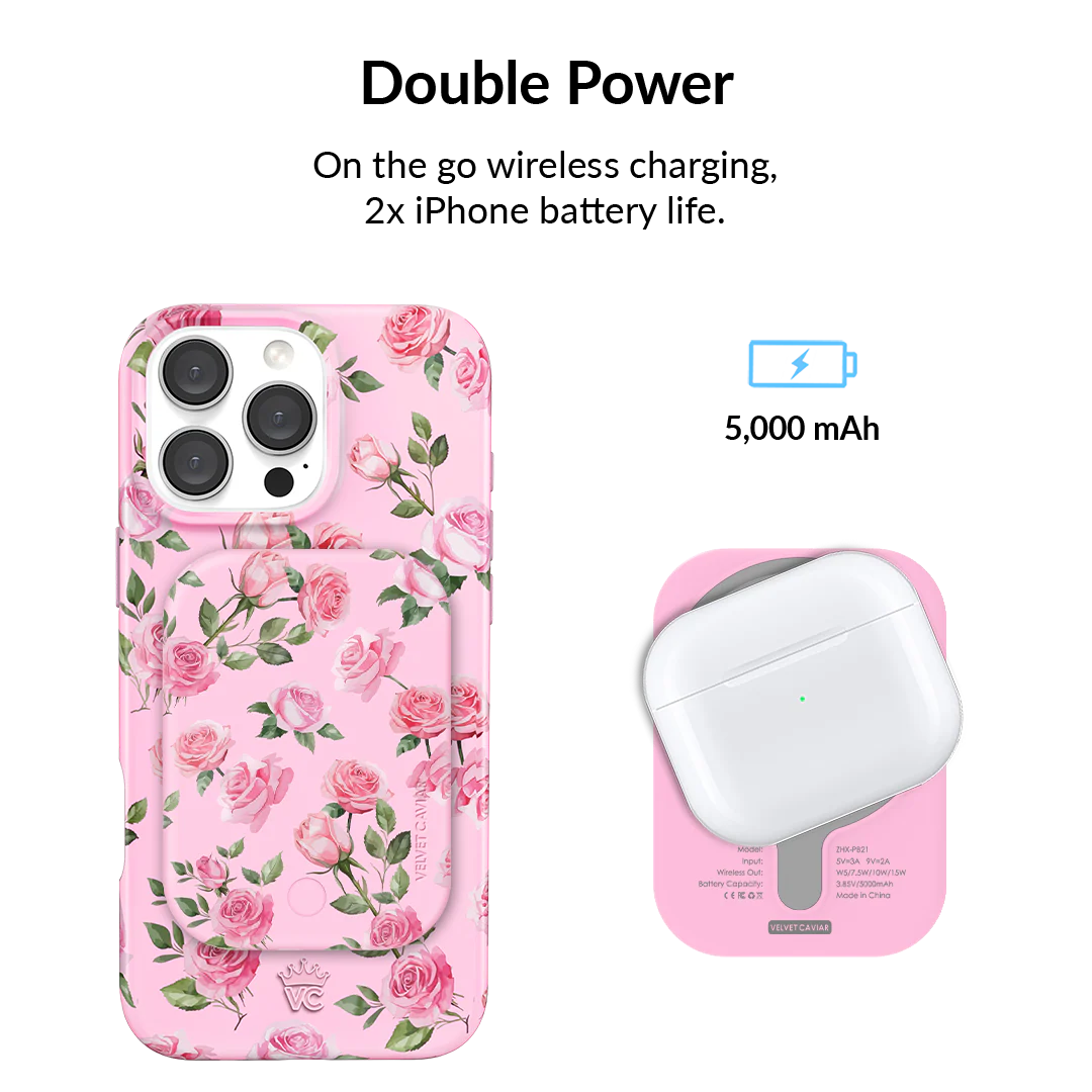 Baby Pink Roses MagSafe Battery Power Pack - Image 3