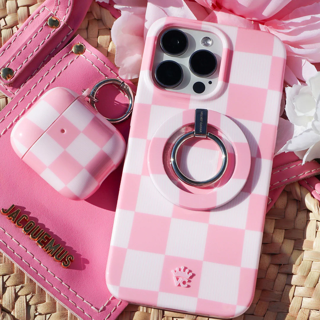 Pink Vibe Checkered AirPod Case - Image 17