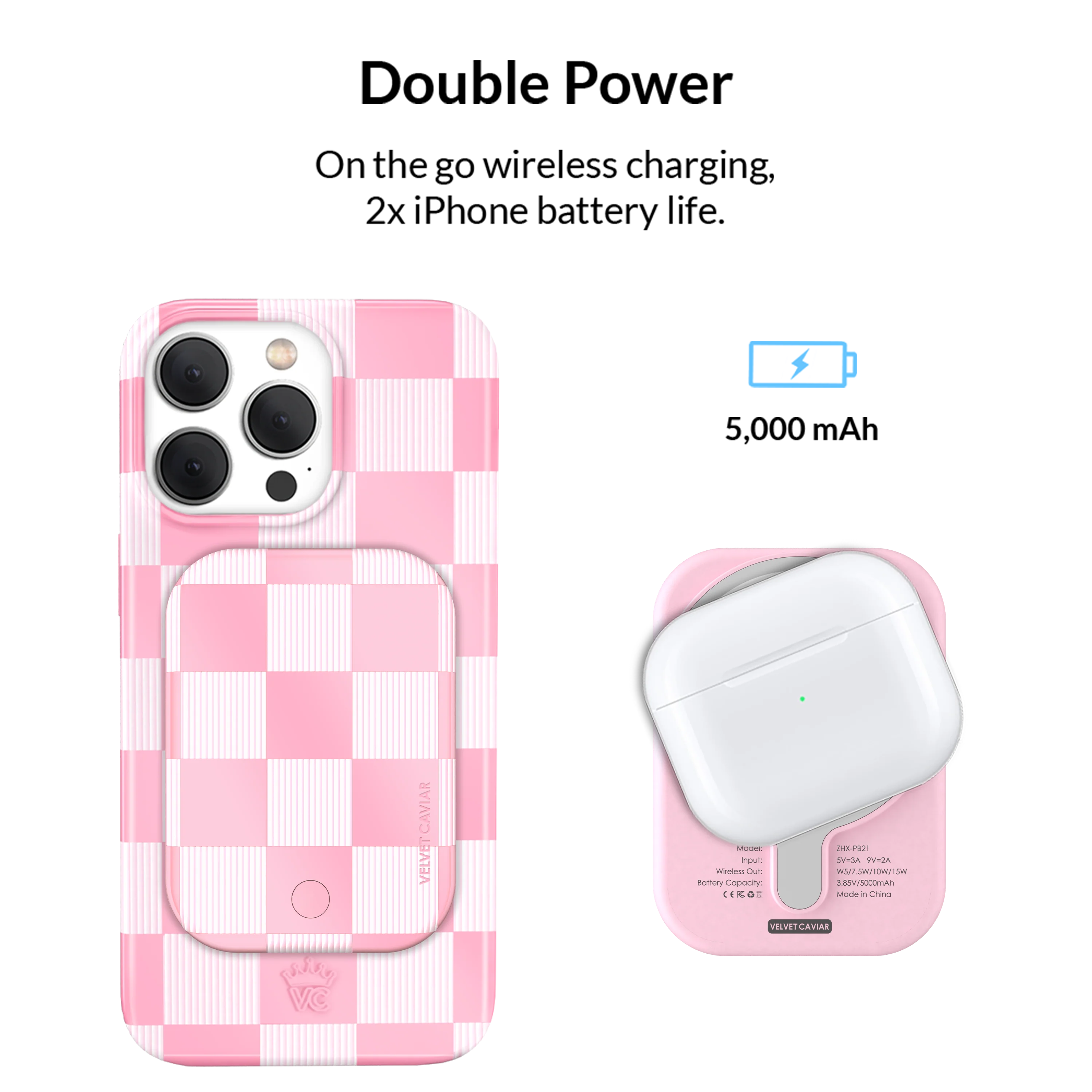 Pink Vibe Checkered MagSafe Battery Power Pack - Image 3