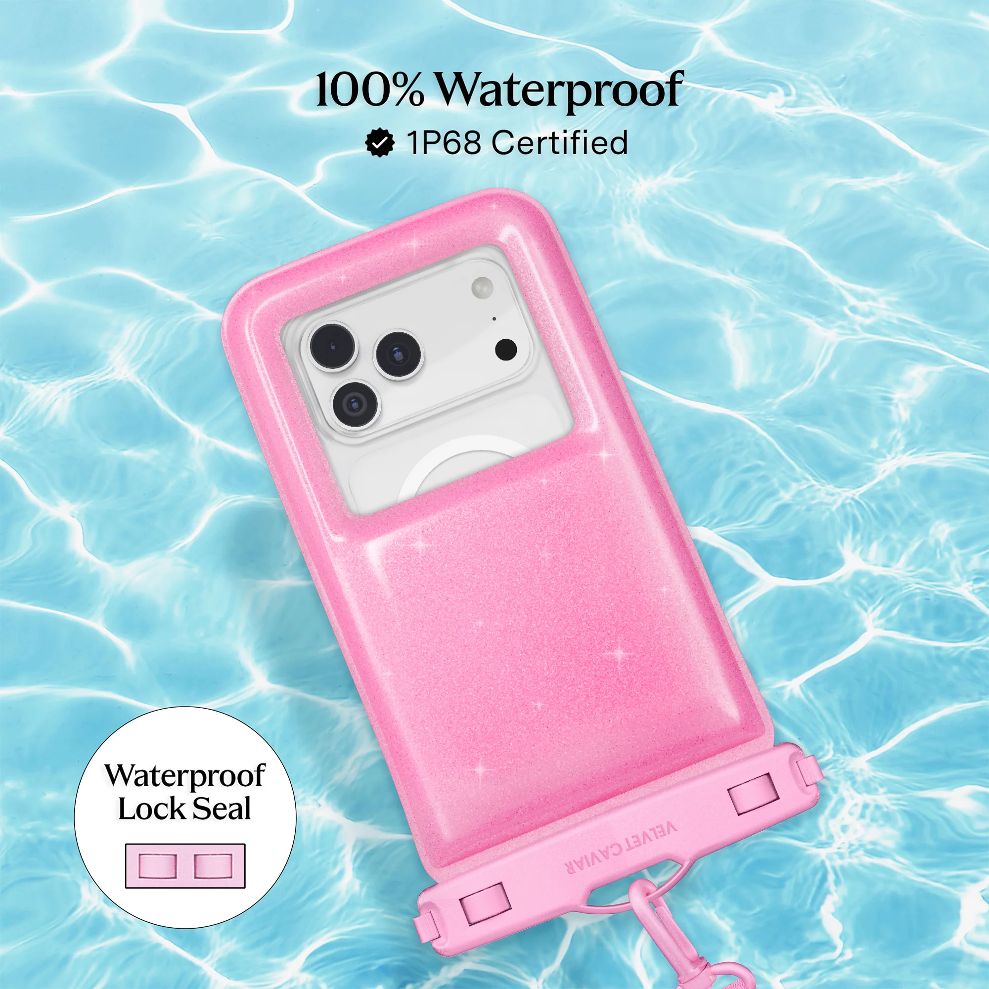Pink Stardust Glitter Waterproof Floating Phone Pouch - Image 3